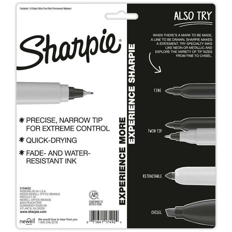 10ct Permanent Markers Ultra Fine Black - Sharpie