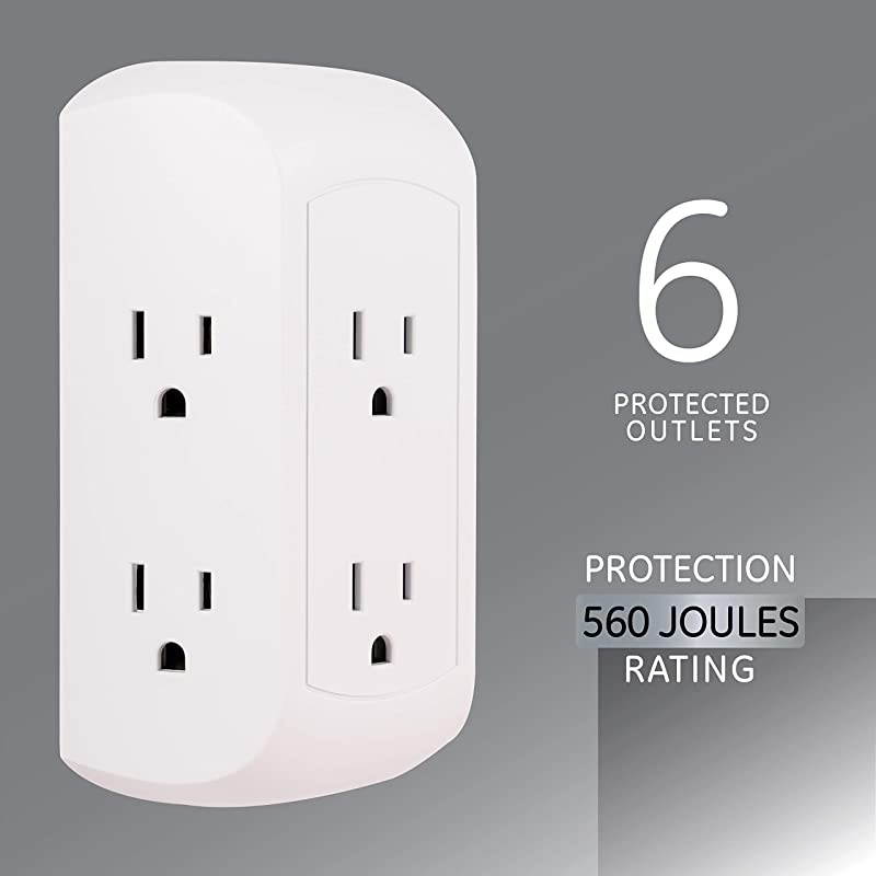 Pro 6 Outlet Sur Protector Adapter Spaced Tap Power Strip Charging Station Side Access White 43648