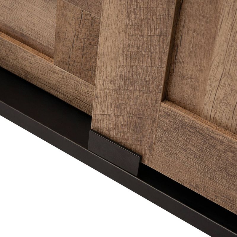 Modern Industrial Wine Cabinet with Sliding Door Brown - Glitzhome