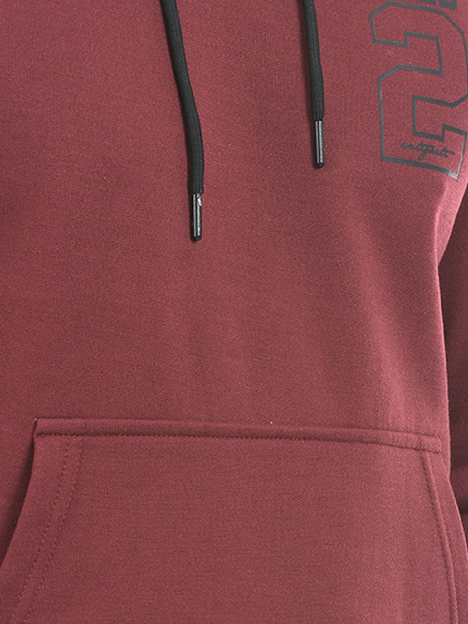 Integriti Maroon Regular Fit Printed Hooded Sweatshirt