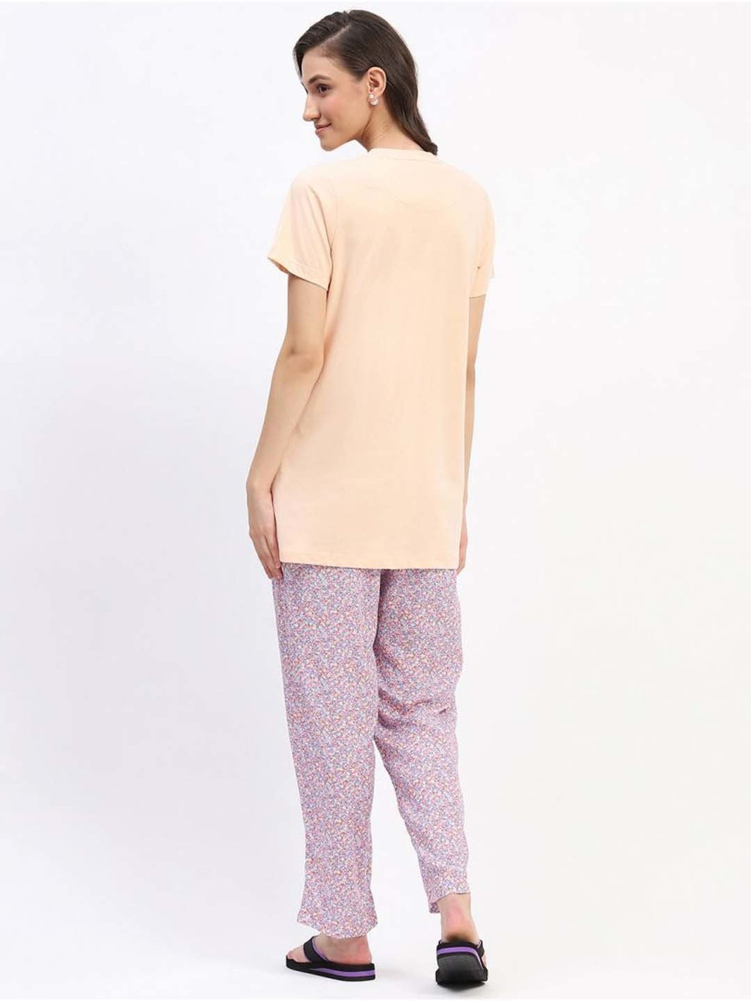 MADAME M Secret Peach & Purple Printed T-Shirt Pyjamas Set