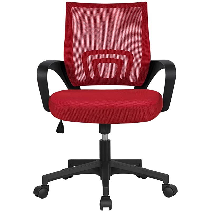 Ergonomic Mesh Office Chair MidBack Height Adjustable Computer Chair wLumbar Support 360 Rolling Casters 125kg276lb Weight Capacity Red