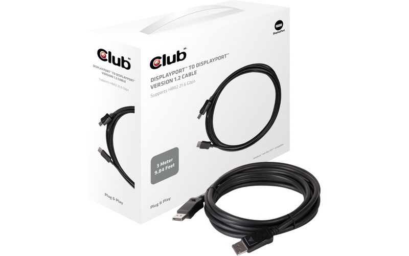 Club 3D DisplayPort 1.2 Cable 3 Meter - DisplayPort A/V Cable for Notebook, Monitor, Audio/Video Device, HDTV - Supports up to 3840 x 2160
