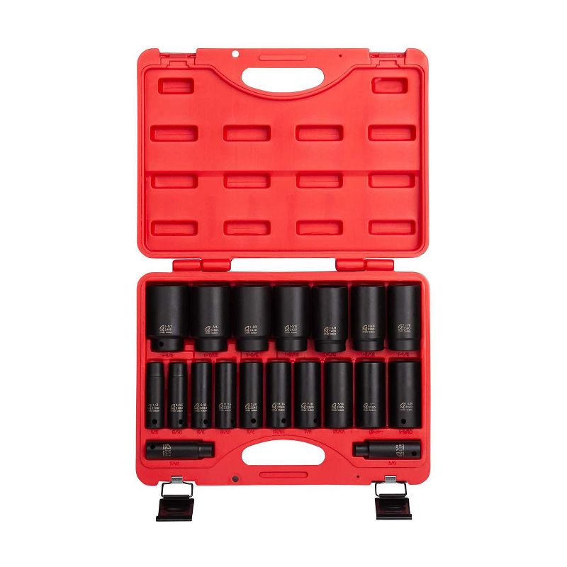 Sunex 2641 1/2-Inch Drive SAE 19 Piece Deep Impact Automotive CR-MO Alloy Steel Socket Tool Set with Heavy Duty Plastic Latching Travel Case, Black