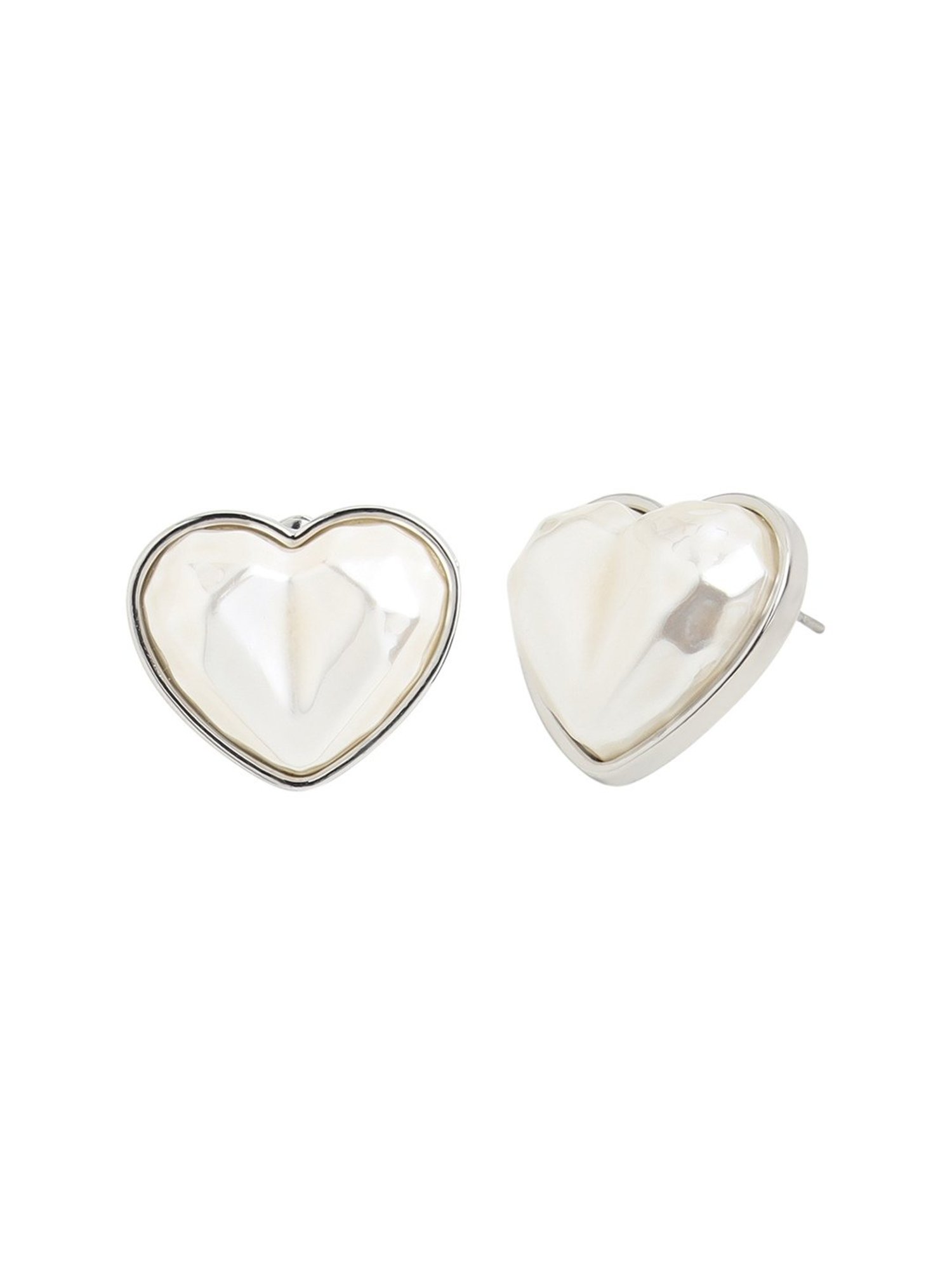 Prita by Priyaasi Glossy White Heart Silver-Plated Stud Earrings