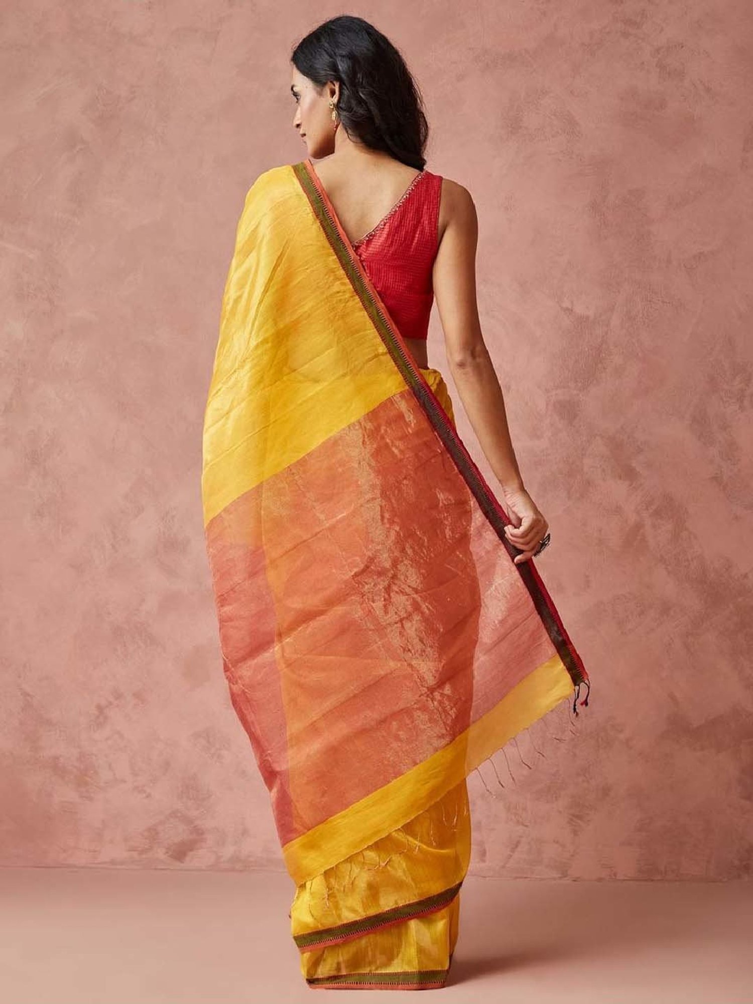 Unnati Silks Red Silk Printed Saree With Unstitched Blouse