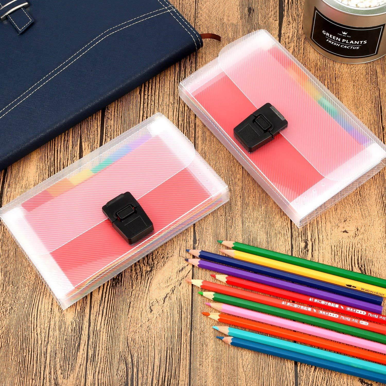 Mtlee 4 Pack Mini Document File A6 7.1 x 4.45 x 1.1 Inch Rainbow Expanding Folder 13 Pocket File Organizer 12 Labels Index