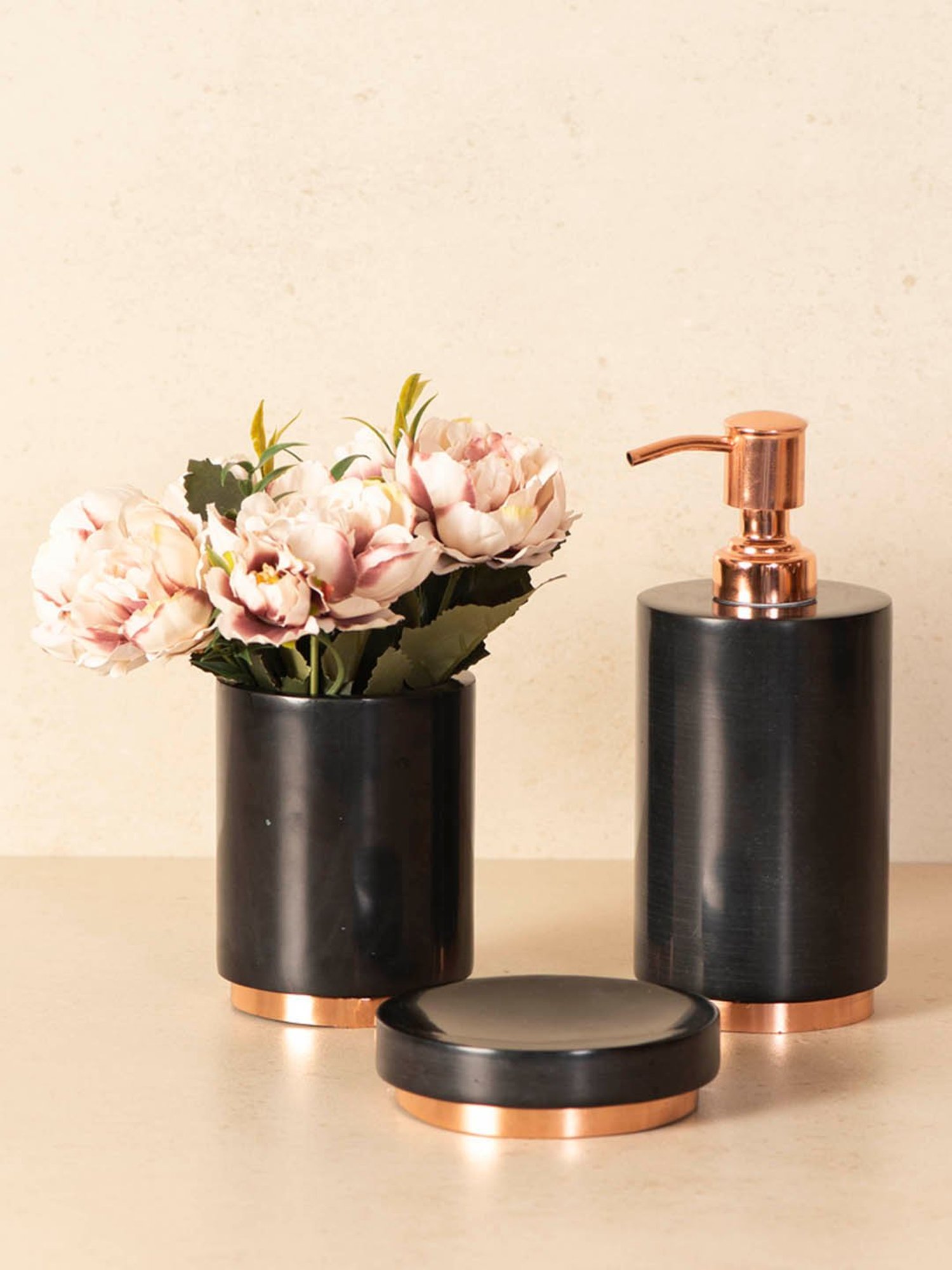 THE DECOR REMEDY Black & Gold Marble Bath Accessory Set