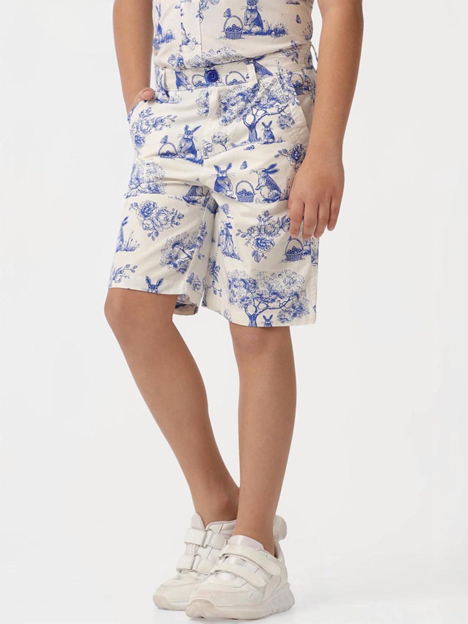 Kate & Oscar Kids Off-White & Blue Cotton Printed Shorts