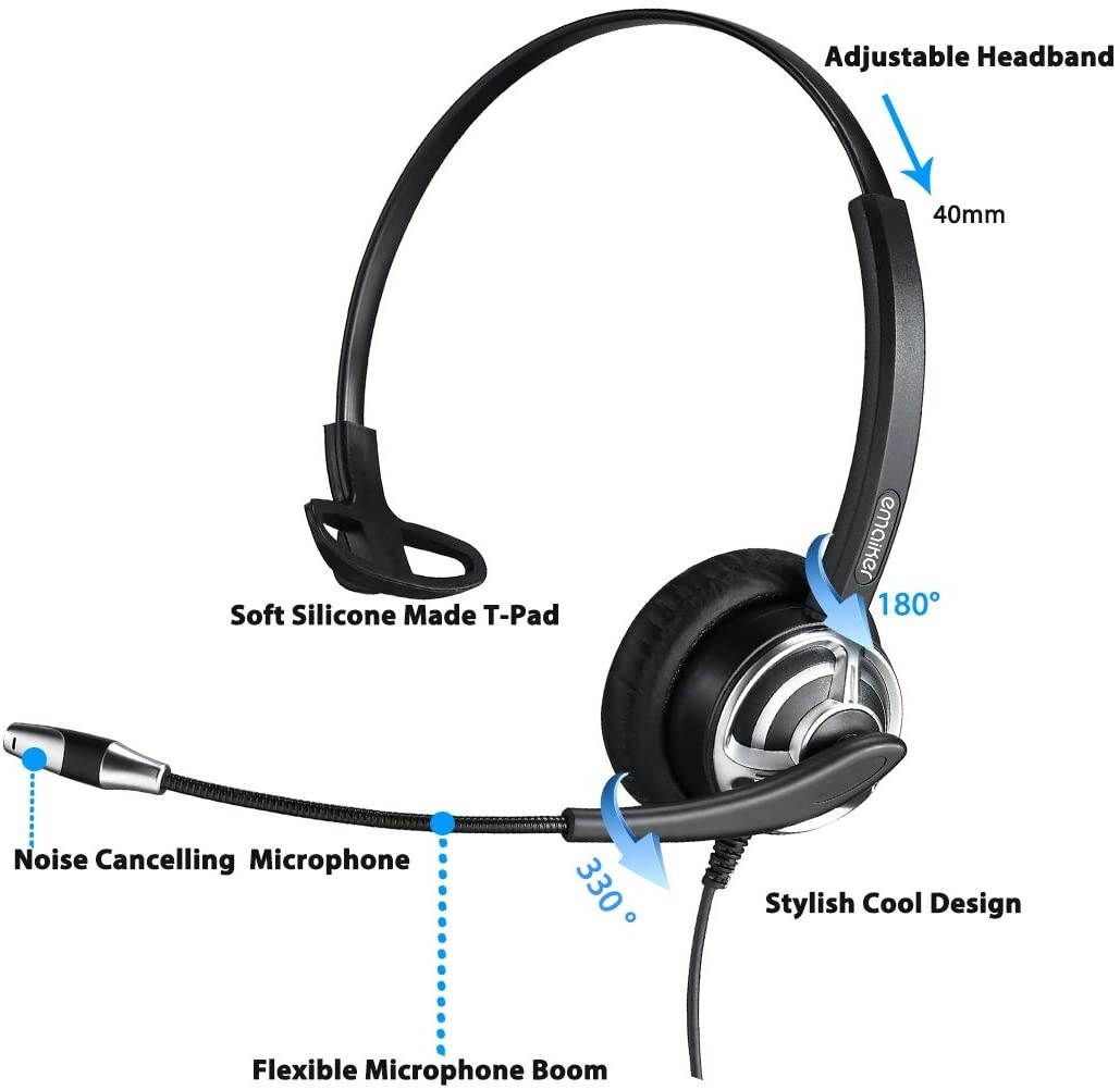 3.5 to USB Computer PC Headset with Noise Canceling Mic3.5mm Jack One Ear Cell Phone Headphone with Mic for iPhone Samsung Galaxy Huawei BlackBerry Mi and iPad Tablet Laptop Mac Skype Teams Dragon