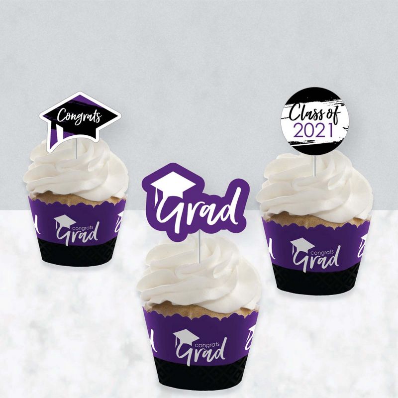 Big Dot of Happiness Purple Grad - Best is Yet to Come - Cupcake Decoration - 2021 Purple Grad Party Cupcake Wrappers and Treat Picks Kit - Set of 24