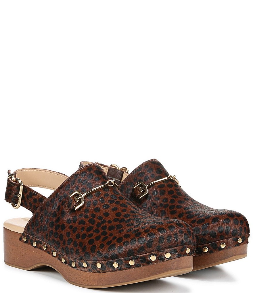 Sam Edelman Hilda Leopard Printed Calf Hair Studded Bit Buckle Clogs