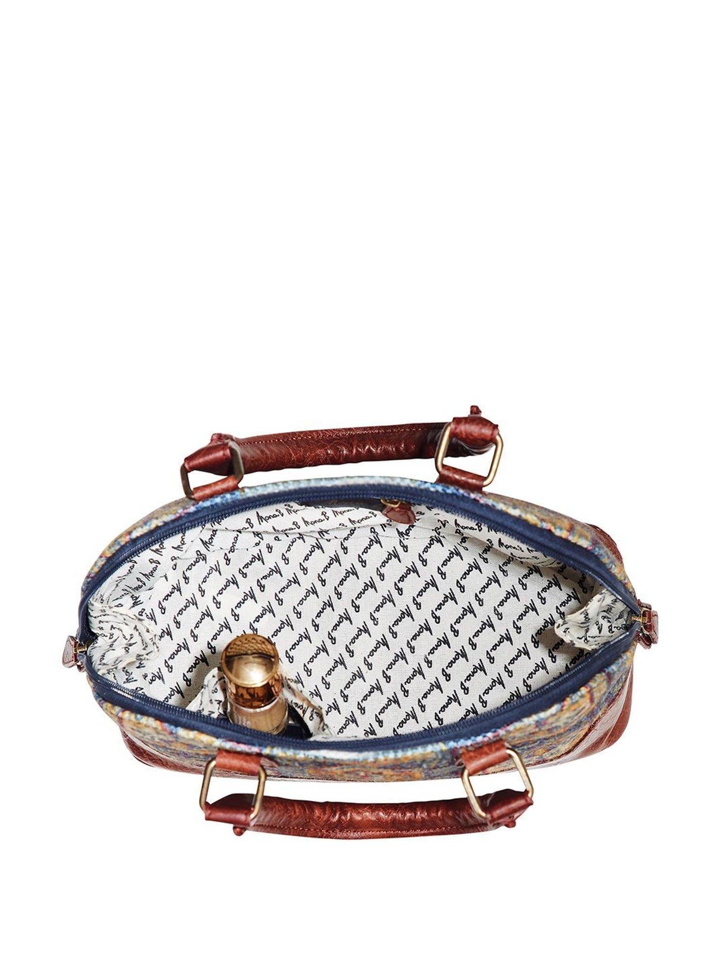 Mona B Blue Printed Medium Handbag