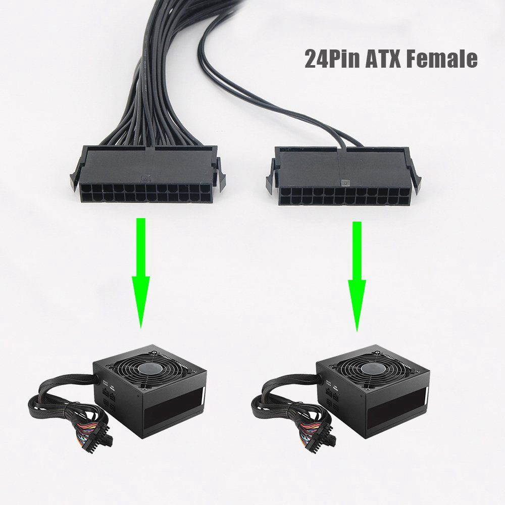 ATX 24-Pin 20+4Pin Dual PSU Power Supply Extension Cable Synchronous Connector Cord Cable for Mining ,Power Supply Splitter, Dual PSU Cable Adapter 24 Pin 20+4 Pin ATX Motherboard Adapter Extension