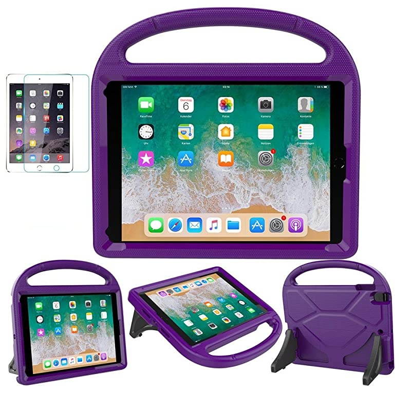 iPad 97 2018 2017 Air 12 Pro 97 Case for Kids  Durable Shockproof Protective Handle Bumper Stand Cover with Screen Protector for iPad 97 inch 5th6th Generation Purple