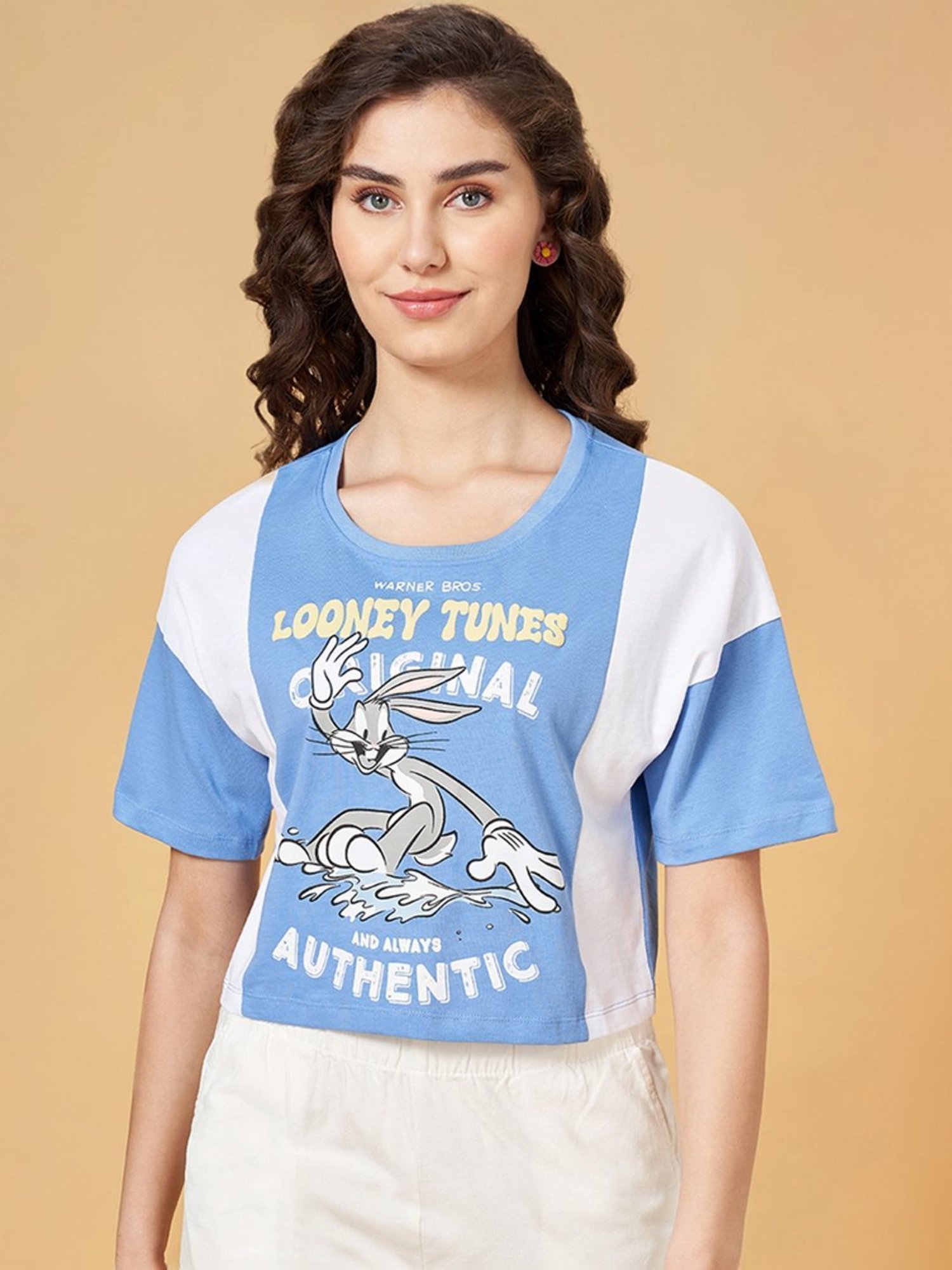 Honey by Pantaloons Blue Cotton Printed T-Shirt