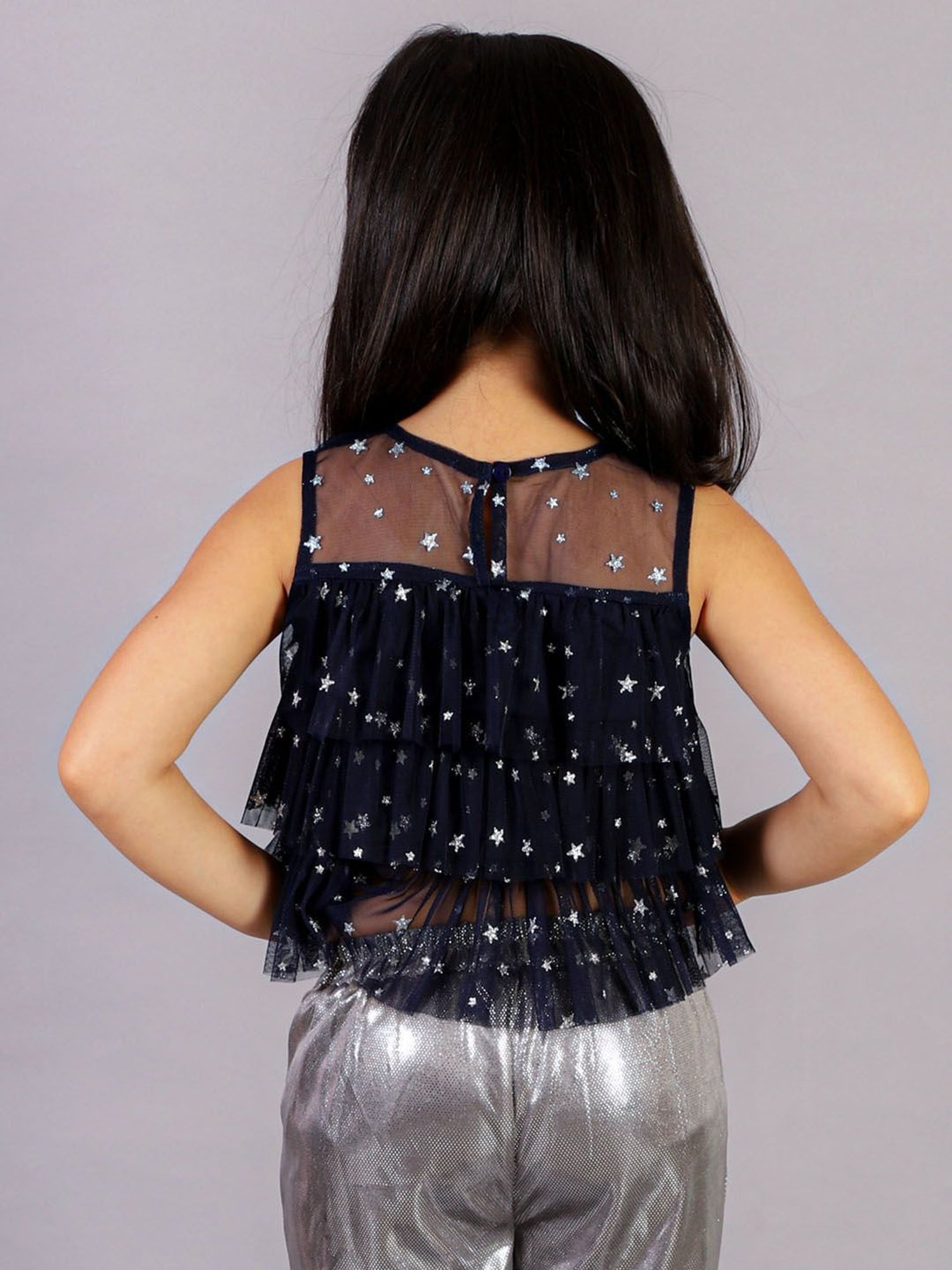 Lil Drama Kids Navy Embellished Top