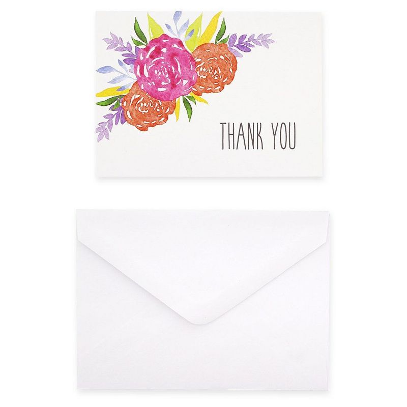 Sustainable Greetings 120-Pack White Watercolor Floral Thank You Notes Greeting Cards Bulk Sets with Envelope 5.1 x 3.7 in