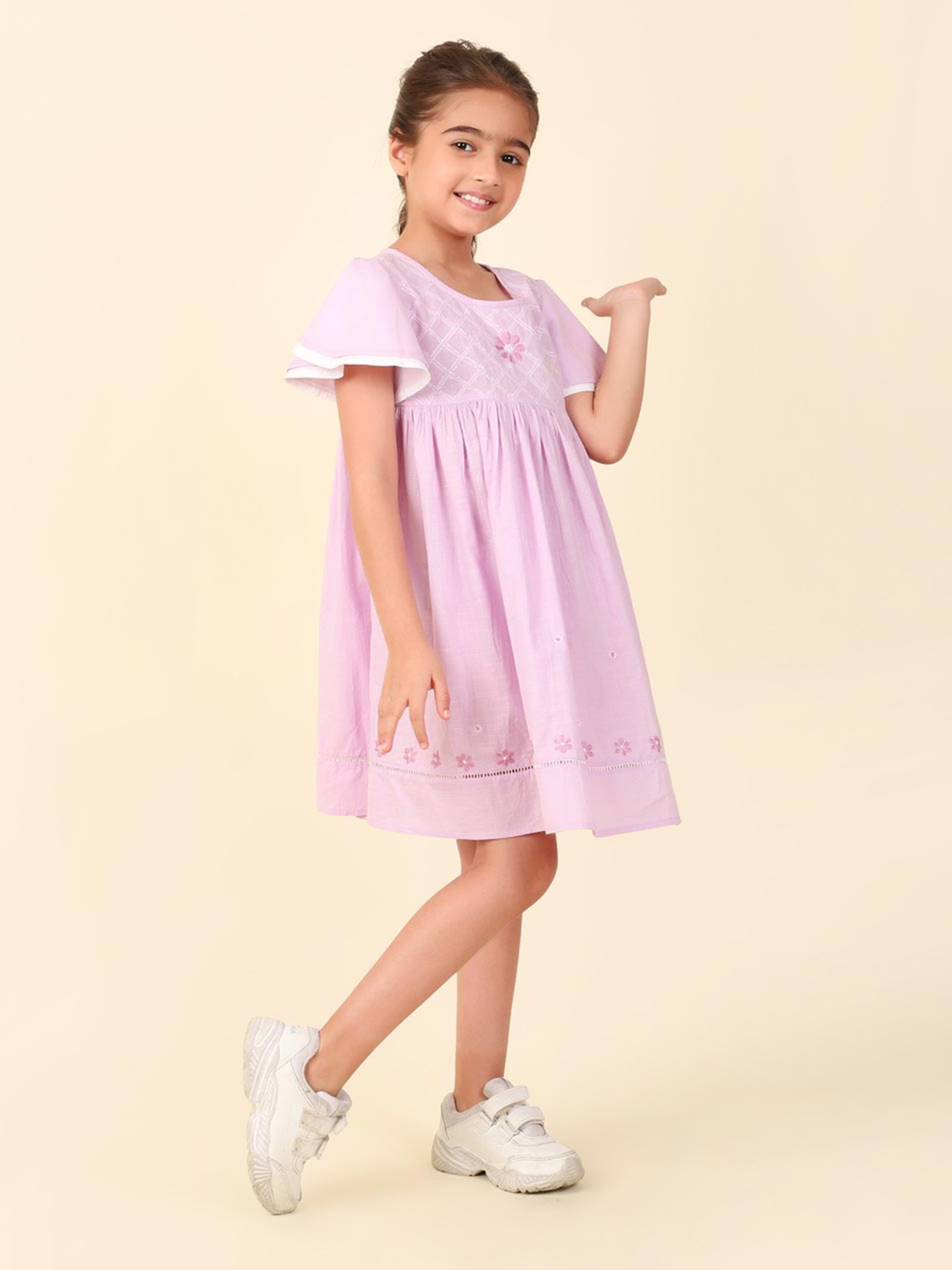 Fabindia Kids Lavender Embroidered Dress