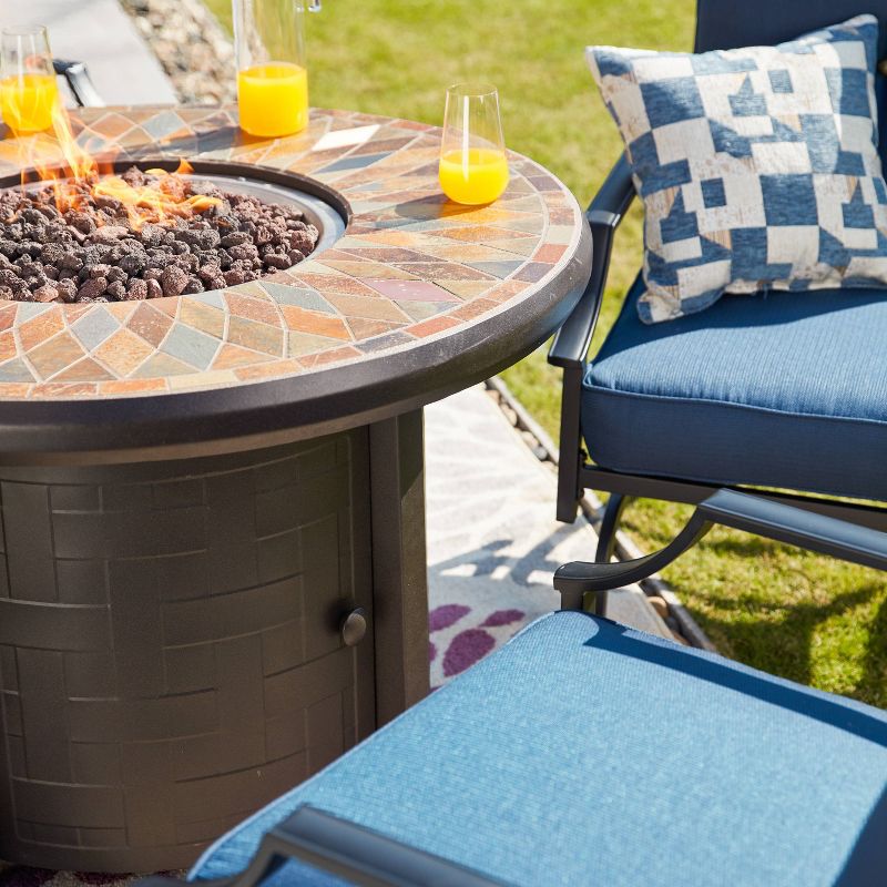 5pc Conversation Patio Set with Fire Pit Blue - Patio Festival