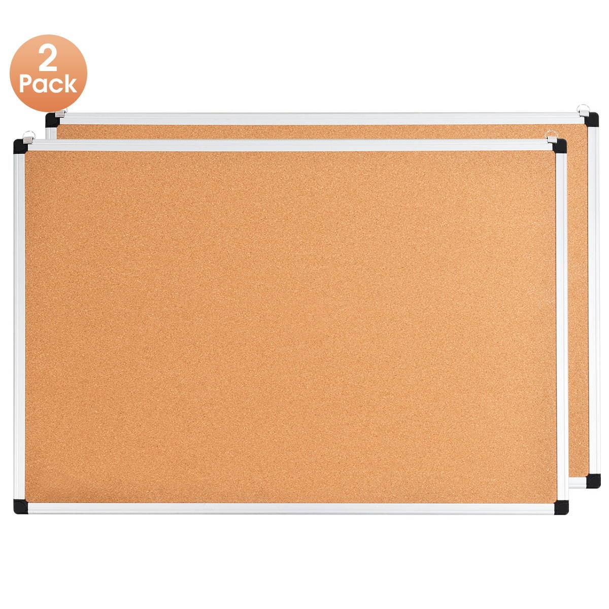 Costway 2 Pack Cork Bulletin Board 24'' x 36'' Wall Mounted Notice Board w/Aluminium Frame
