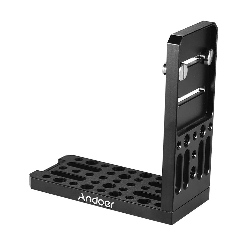 Andoer Universal Camera L-Shape Bracket Plate Holder 1/4 & 3/8 Inch Screw Mount Aluminium Alloy Bracket for Vertical Video Recording for Canon Sony Nikon Cameras DSLR Tripod Accessory