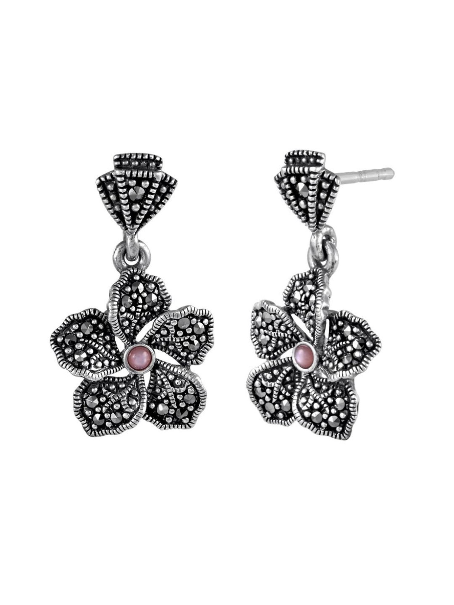 Rihi by P.C. Chandra Jewellers 925 Silver Tassel Flower Necklace Set with Pink Stone for Women