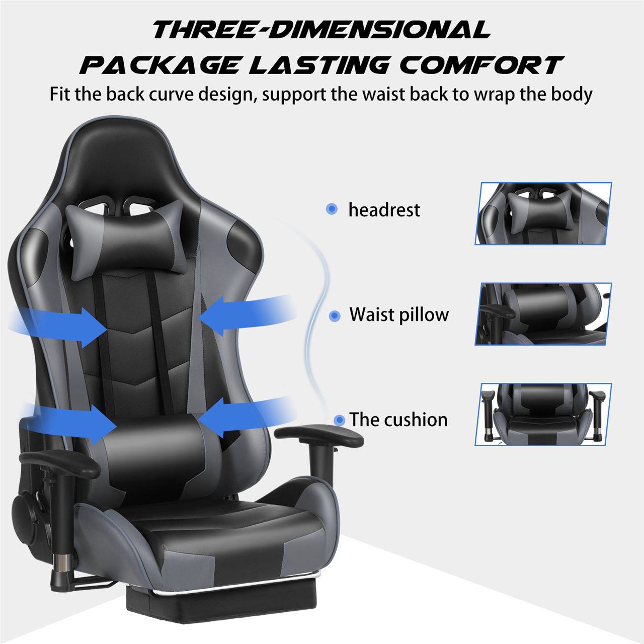Labradores Gaming Chair Office Chair PC Chair with Massage Lumbar Support, Racing Style PU Leather High Back Adjustable Swivel Task Chair with Footrest (Black&Red)