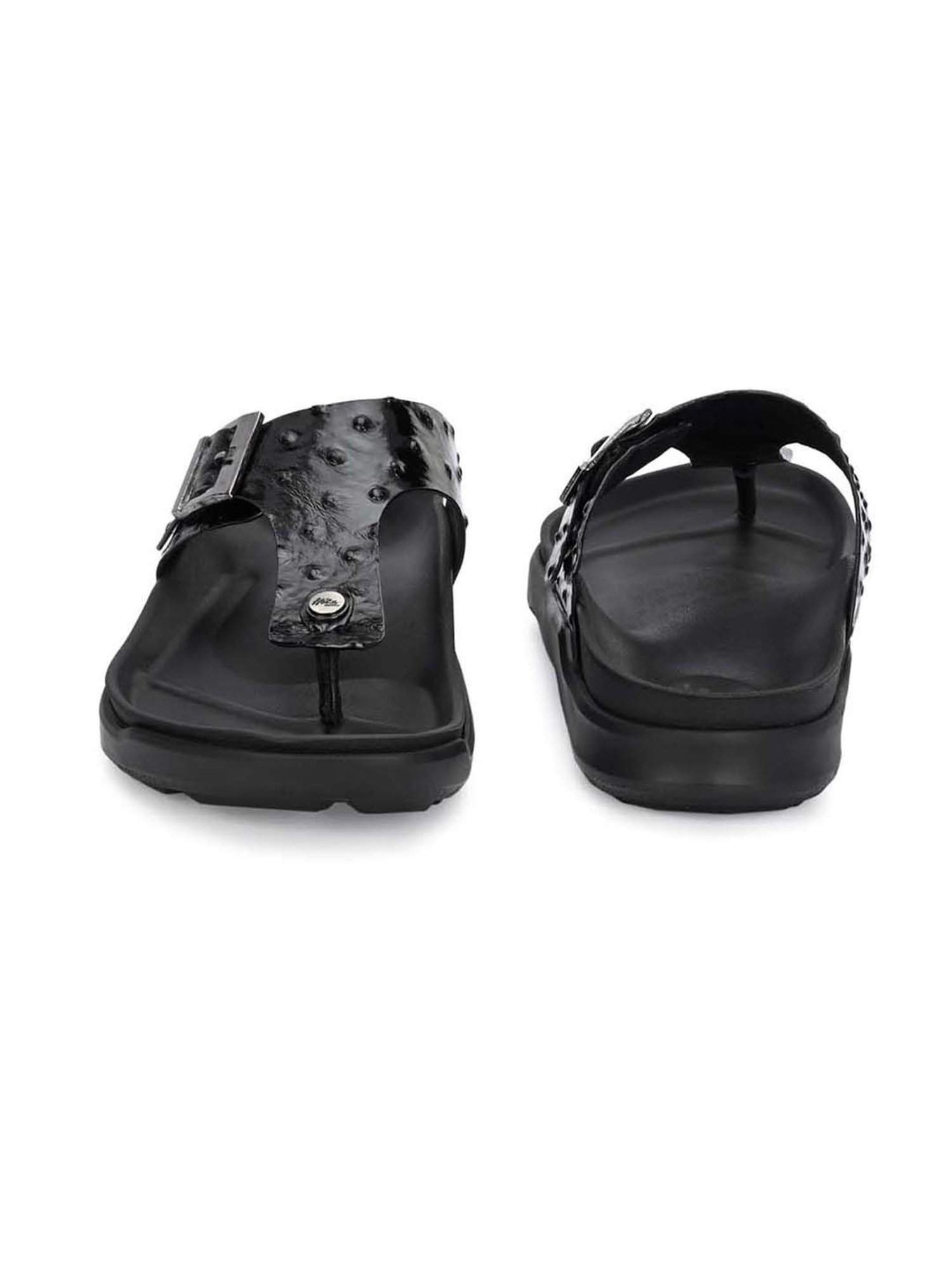 Hitz Men's Black T-Strap Sandals