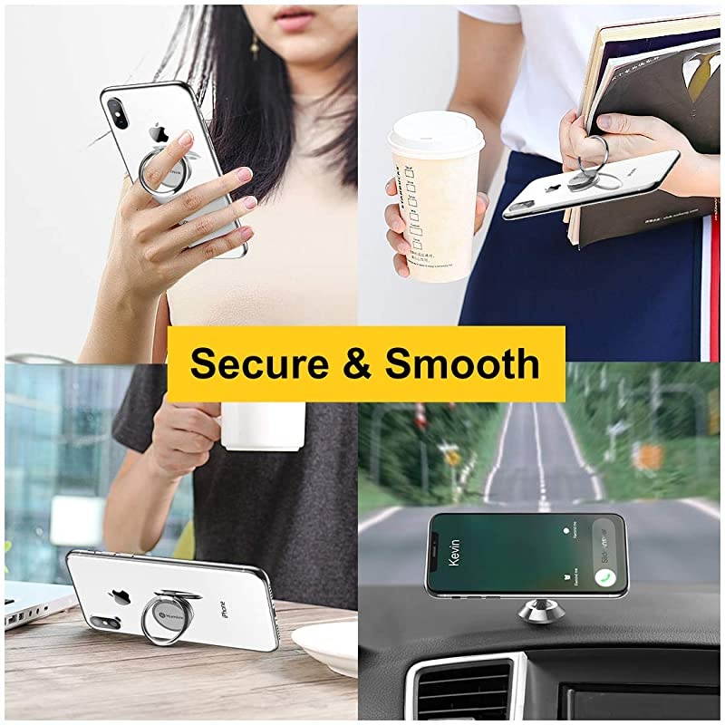 Phone Ring Holder Stainless Steel Cell Phone Finger Stand 360&deg; Rotation Thin Universal Kickstand Magnetic Car Mount for iPhone 1111 Pro11 MaxXRXS Max Samsung S10 Huawei P30 Silver
