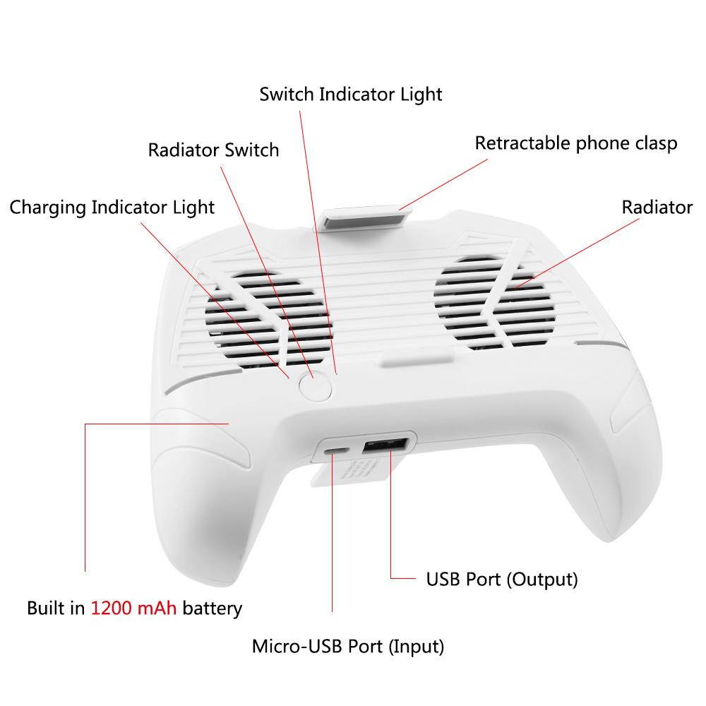 Gamepad Comfort Grip with Integrated Cooling Fan and Power Bank Battery Charger - White