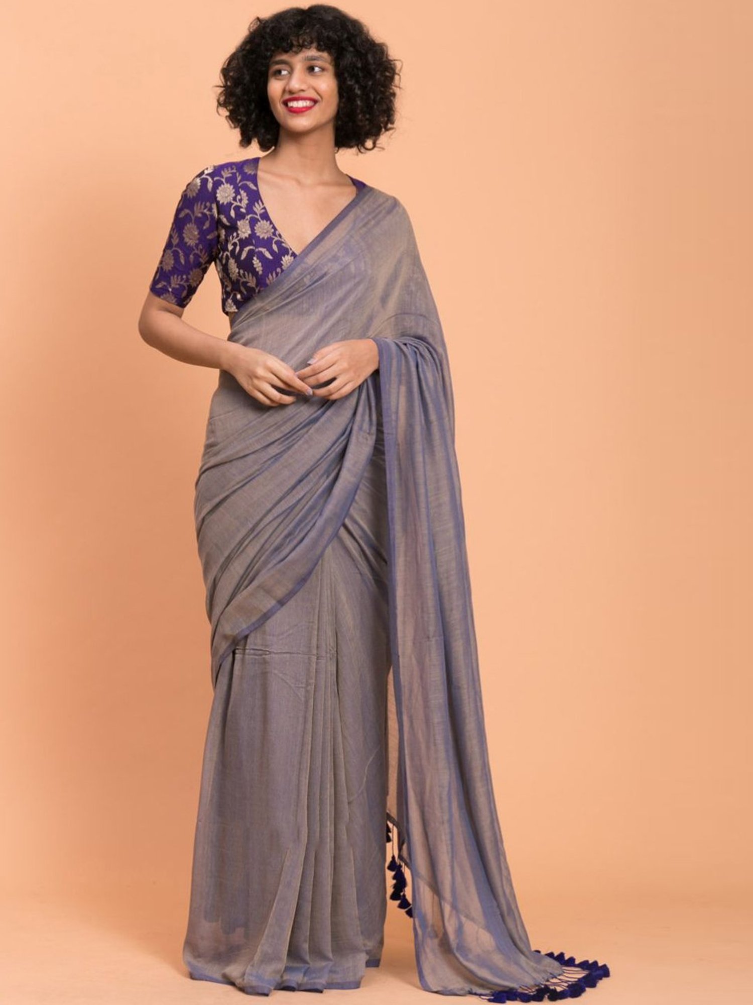 Suta Blue Plain Saree Without Blouse
