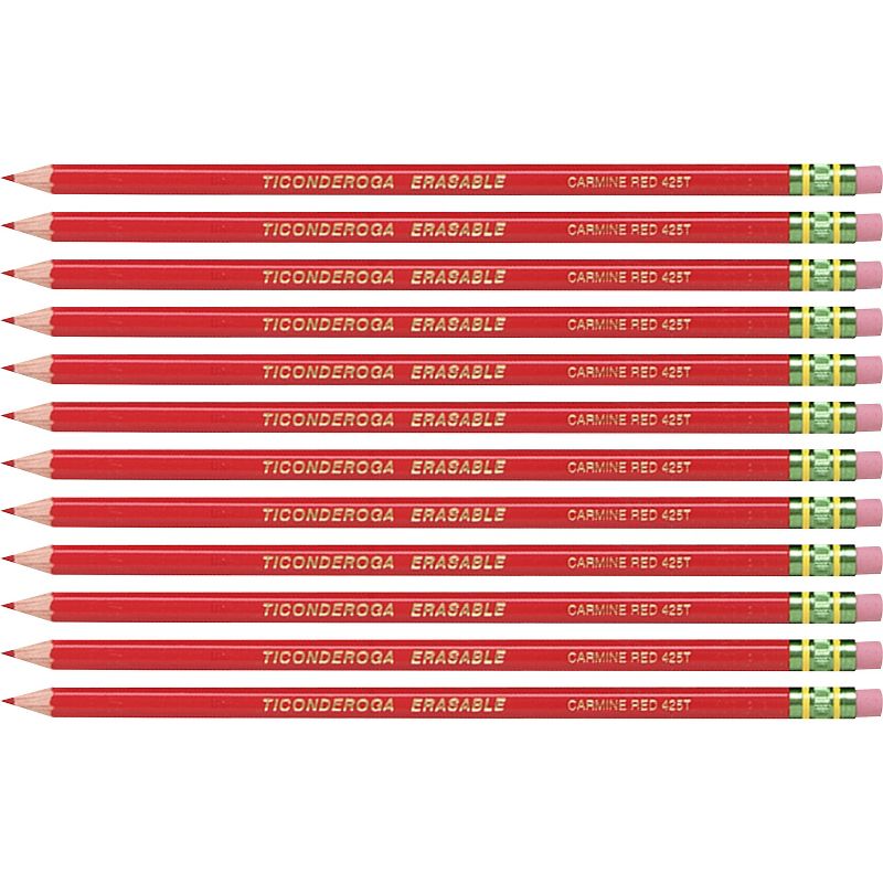 Ticonderoga Colored Pencils w/Eraser Erasable HB-Med 72/PK Red 14259PK
