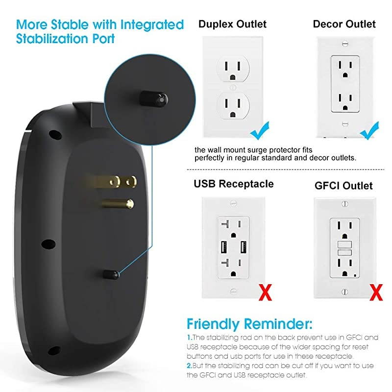 6Outlet + 2 USB 1050 Joule Surge Protector Power Strip with 25Ft Long Extension Cord White UL Listed