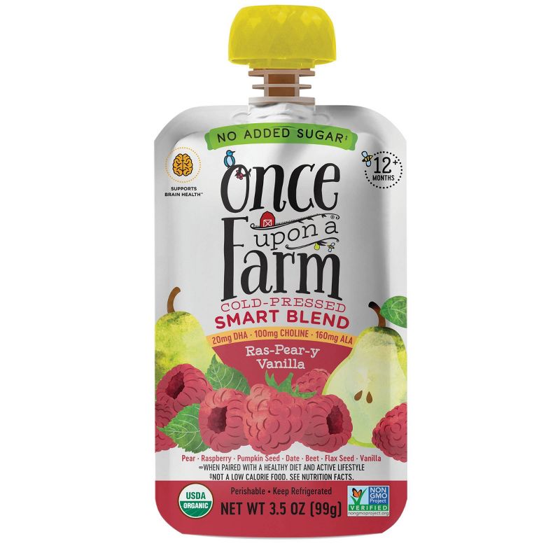 Once Upon a Farm Organic Ras-Pear-y Vanilla Smart Blend 12+ Months - 3.5oz Pouch