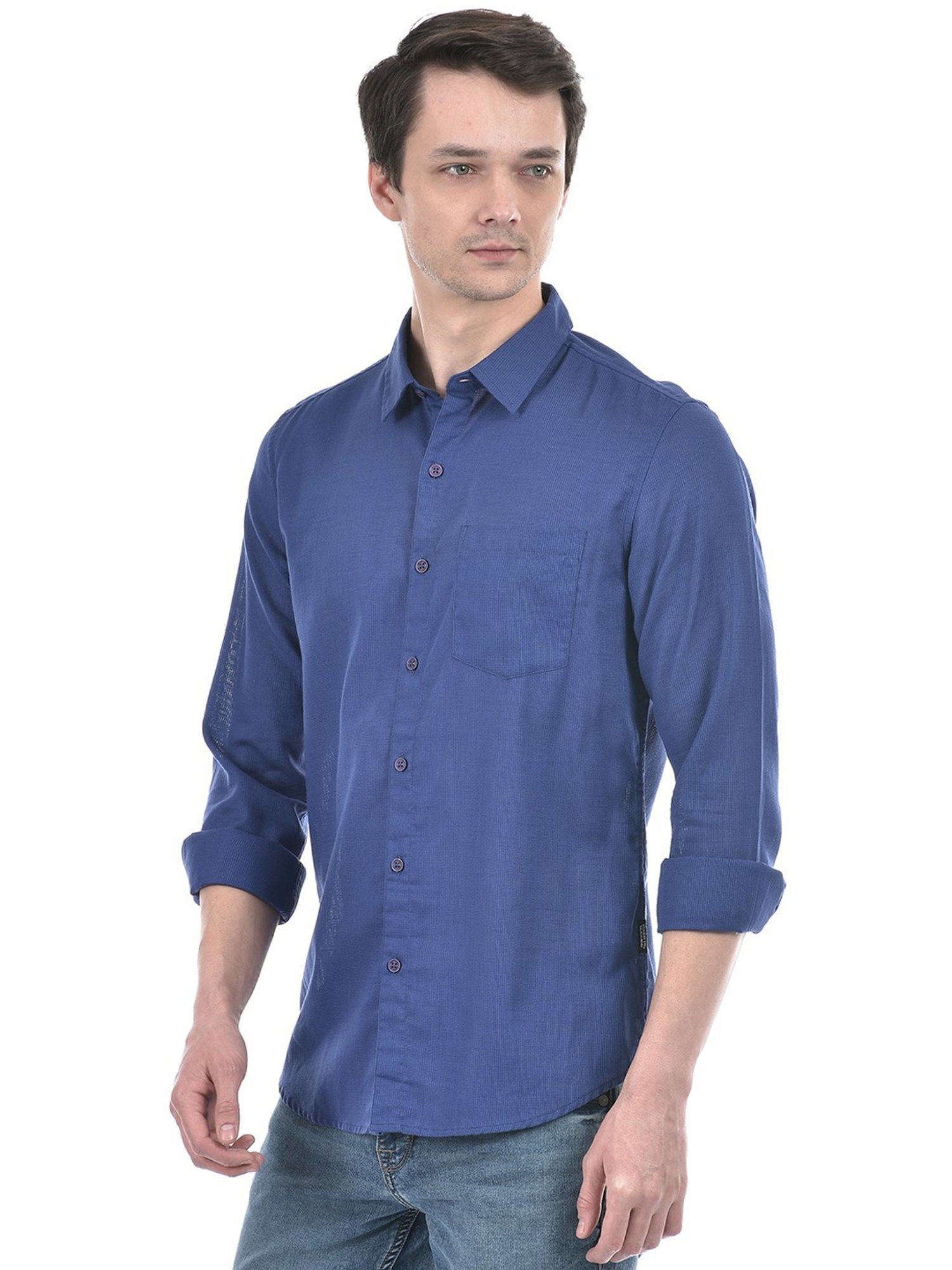 Numero Uno Blue Cotton Slim Fit Shirt