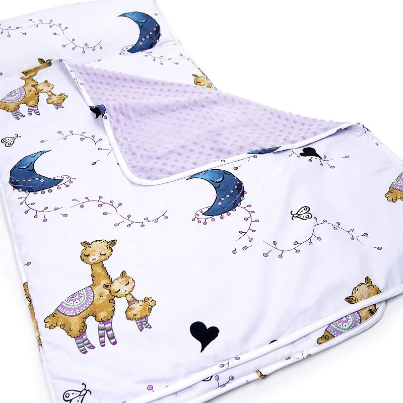 JumpOff Jo Toddler Nap Mat - Children's Sleeping Bag with Removable Pillow for Preschool, Daycare, and Sleepovers - 43 x 21 Inches - Llama and Mama