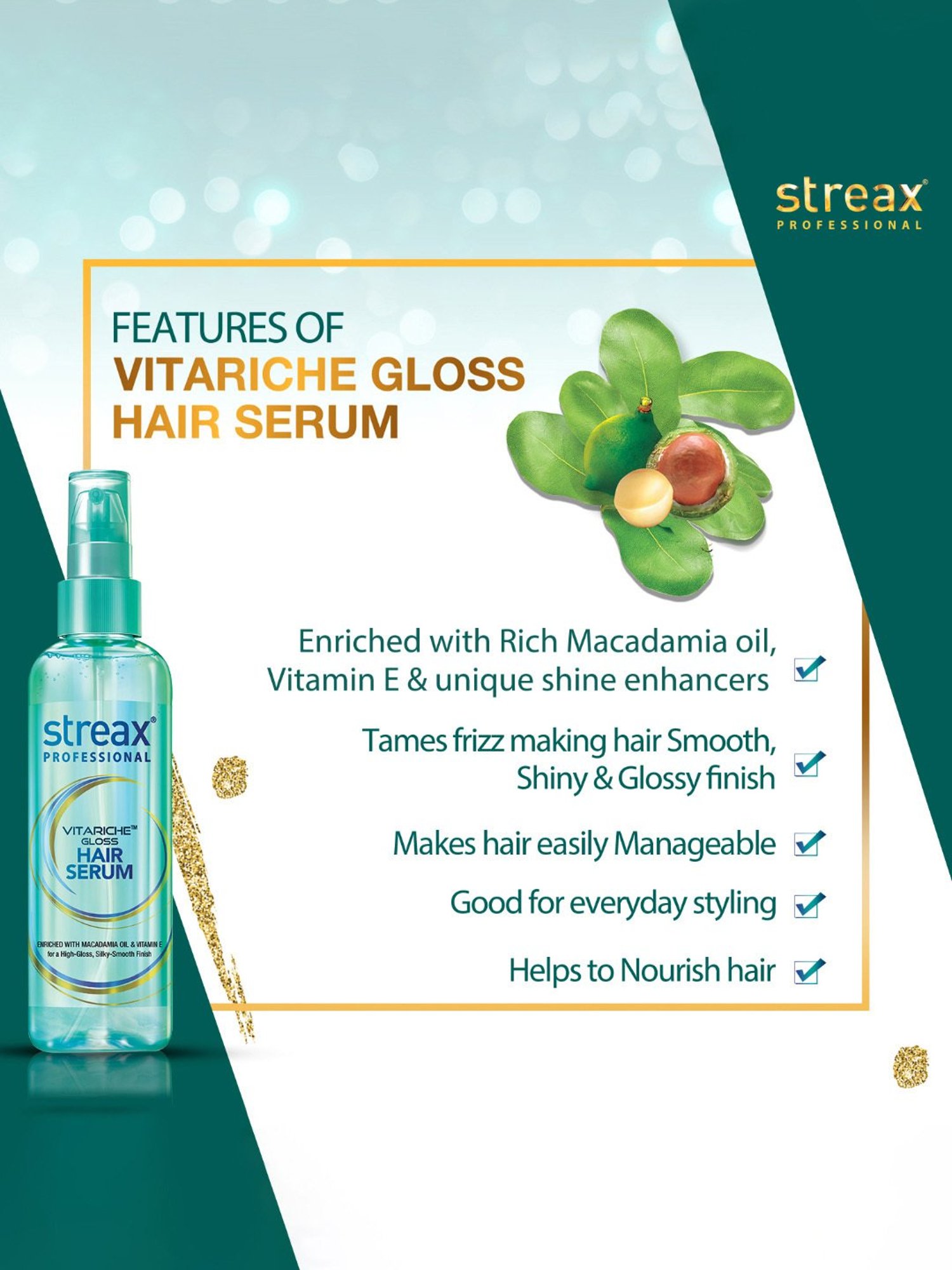 Streax Professional Vitariche Gloss Hair Serum - 115 ml