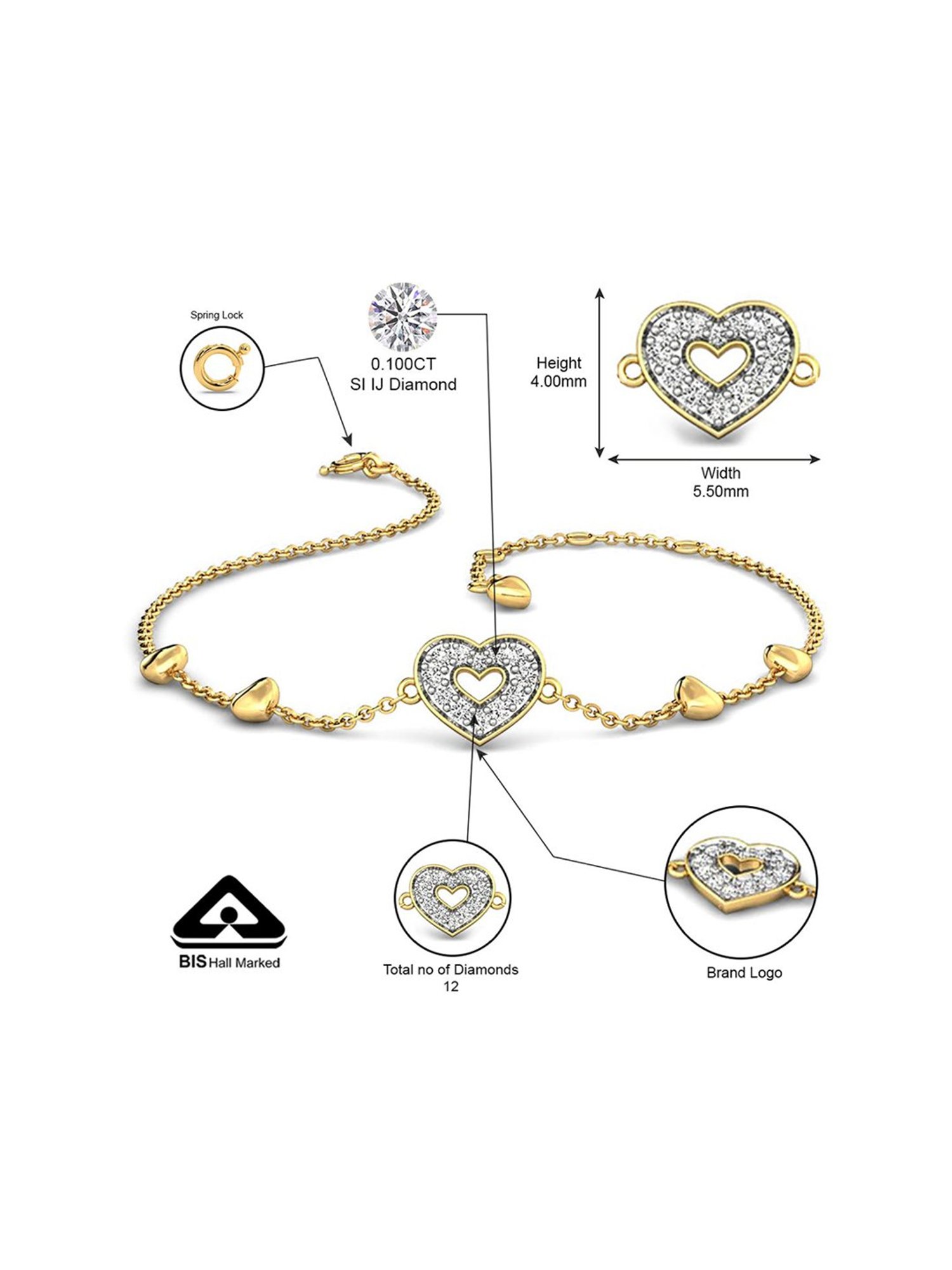 Candere by Kalyan Jewellers BIS Hallmark 18K Yellow Gold and Certified Diamonds Bracelet