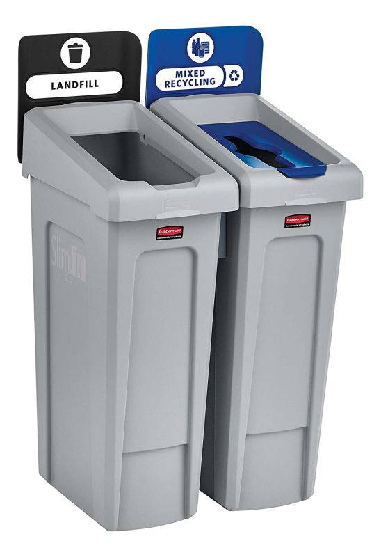Rubbermaid Commercial 2007914 Slim Jim Recycling Station, 2 Stream Landfill / Mixed Recycling Bin
