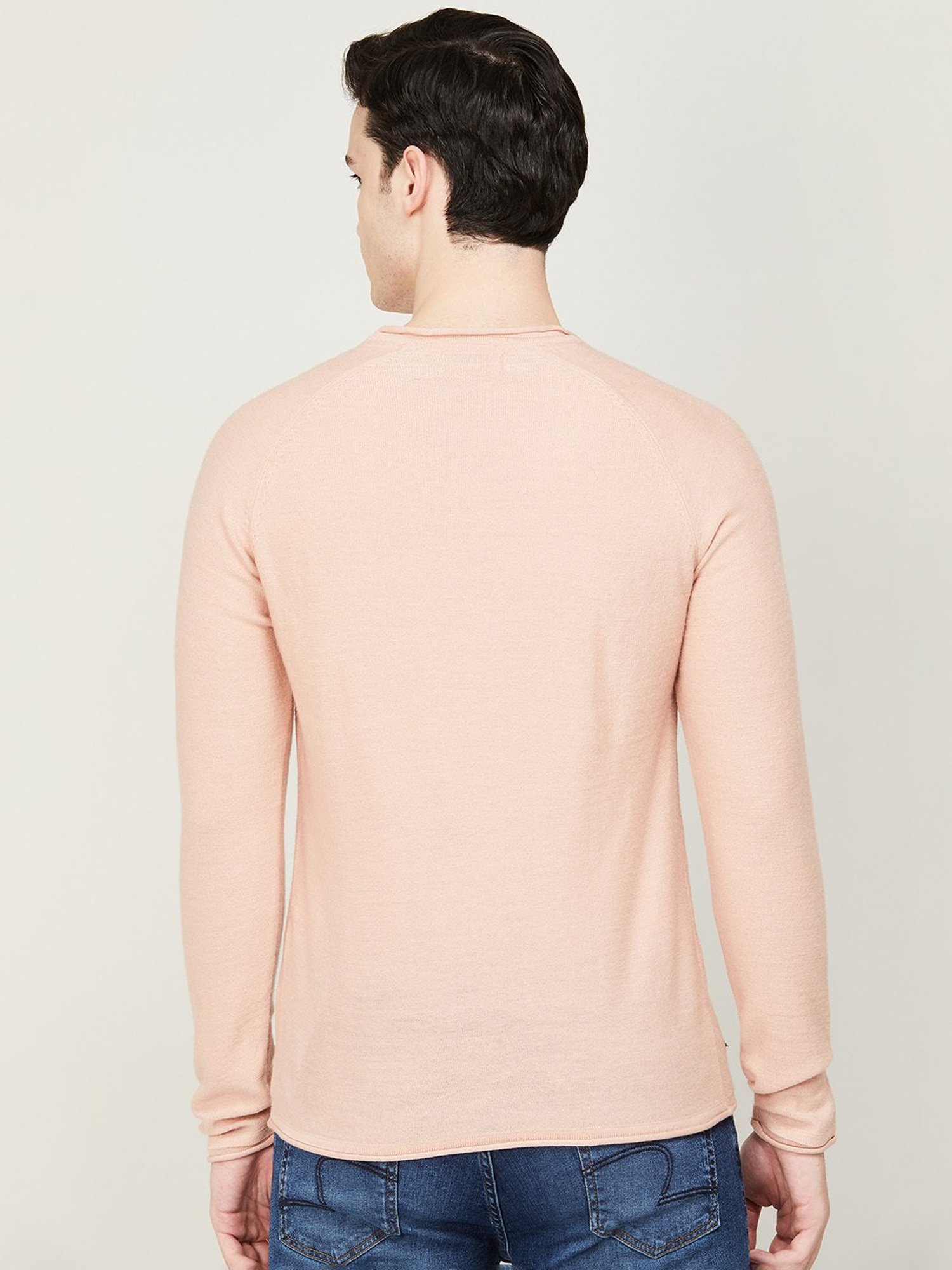 Forca by Lifestyle Peach Regular Fit Round Neck Sweater