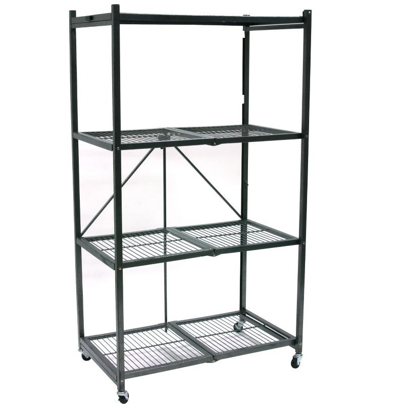 Origami Wheeled 4-Shelf Folding Steel Wire Shelving Pewter, 2 Pack (21"x36"x60")