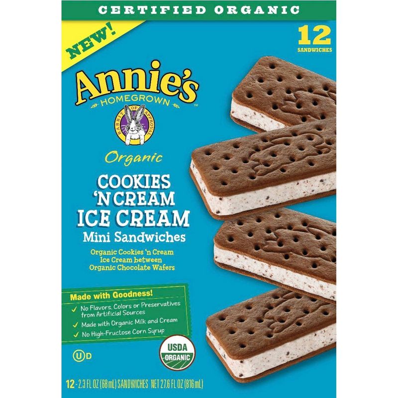 Annie's Cookies and Cream Ice Cream Sandwiches - 12ct