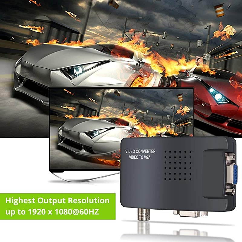 BNC SVideo VGA to VGA Converter Box PC to TV VGA Input to VGA Output Laptop Computer Monitor Converter Adapter Support PAL NTS for PC CCTV Camera DVR DVD Player