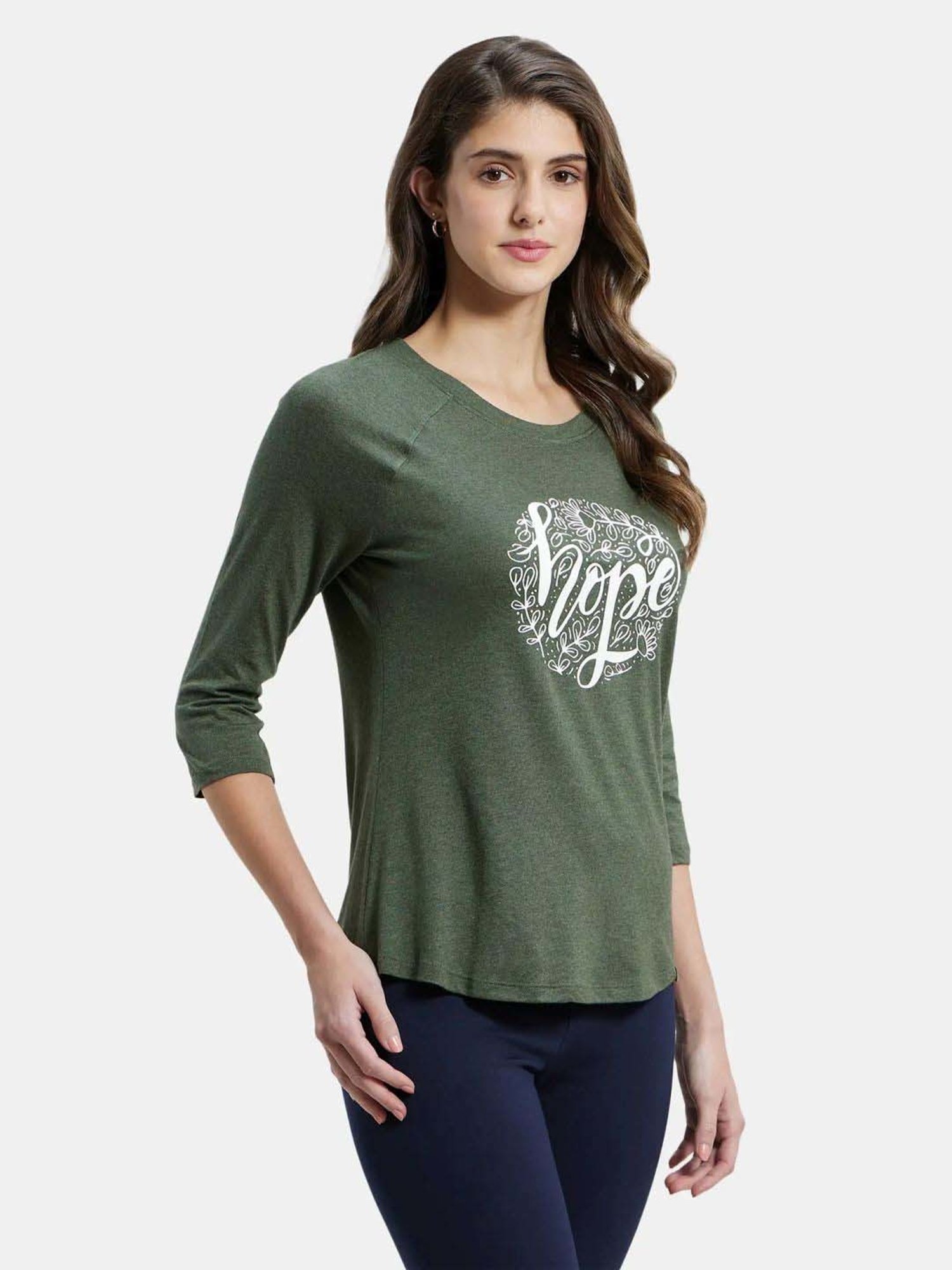 Jockey AW46 Women's Micro Modal Cotton Relaxed Fit Graphic Printed Three Quarter Sleeve T-Shirt