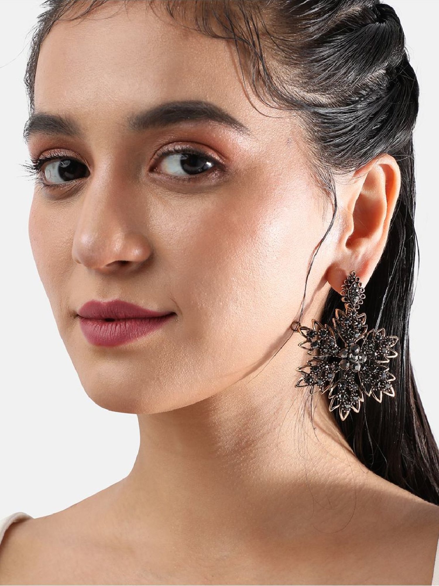 Sohi women's serenity falls drop earrings dark silver