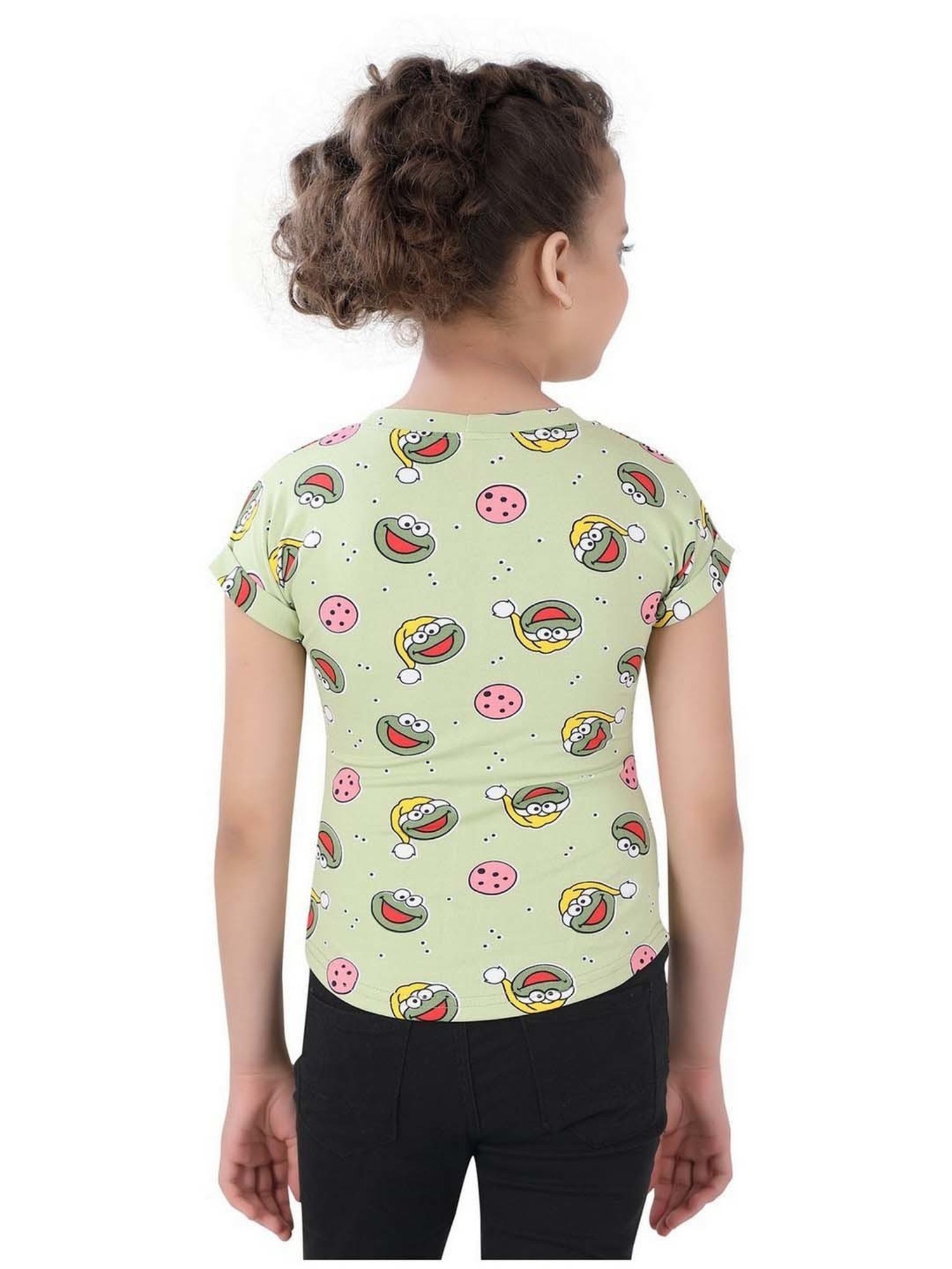 poplins Kids Green Cotton Printed Top