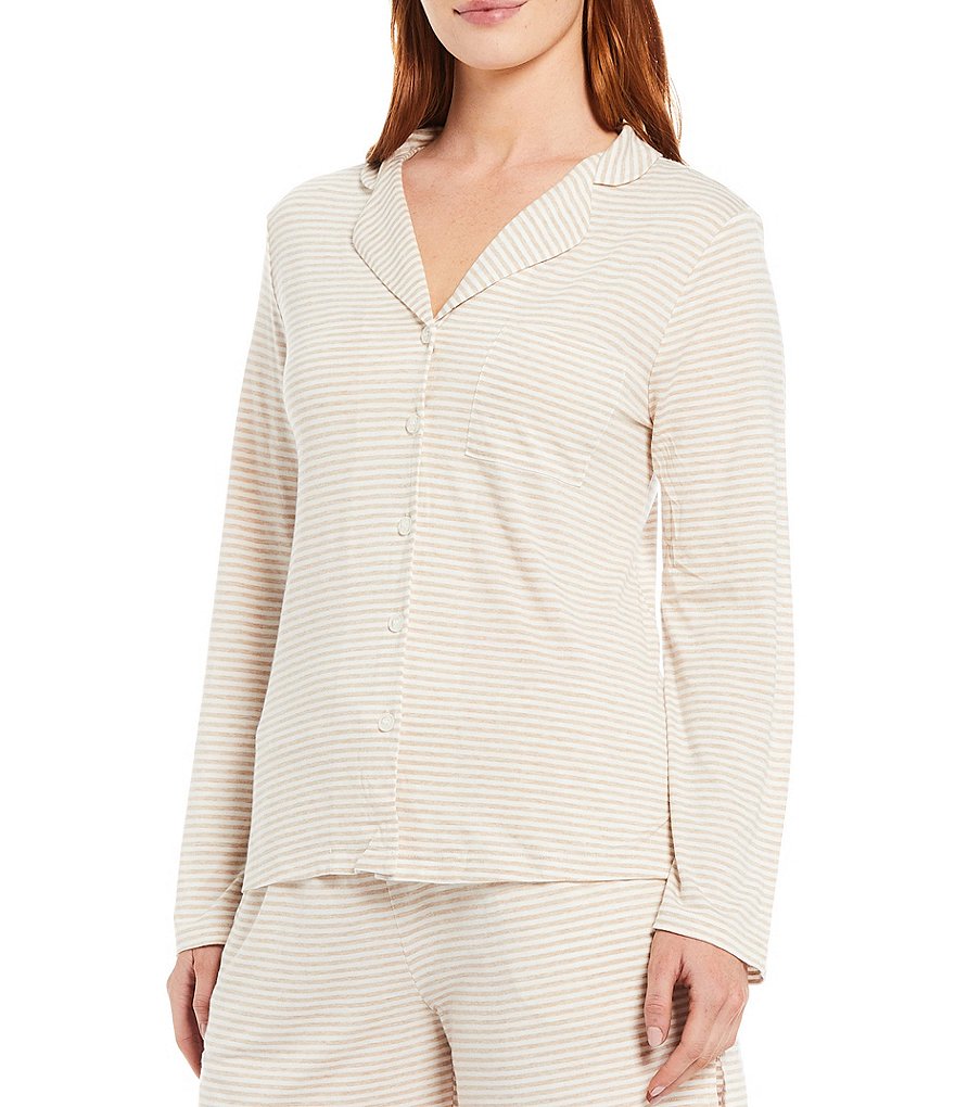 VAN WINKLE & CO. Yarn-Dye Striped Knit Long Sleeve Coordinating Sleep Top