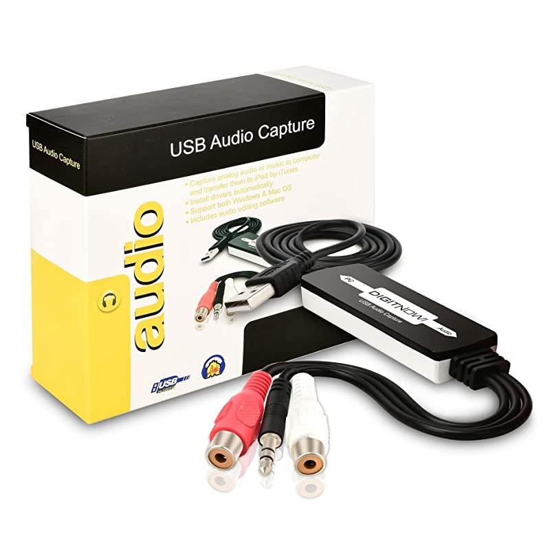 USB Audio Capture Card Grabber for Vinyl Cassette Tapes to Digital MP3 Converter, Support Mac & Windows 10/8.1/8 / 7 / Vista/XP