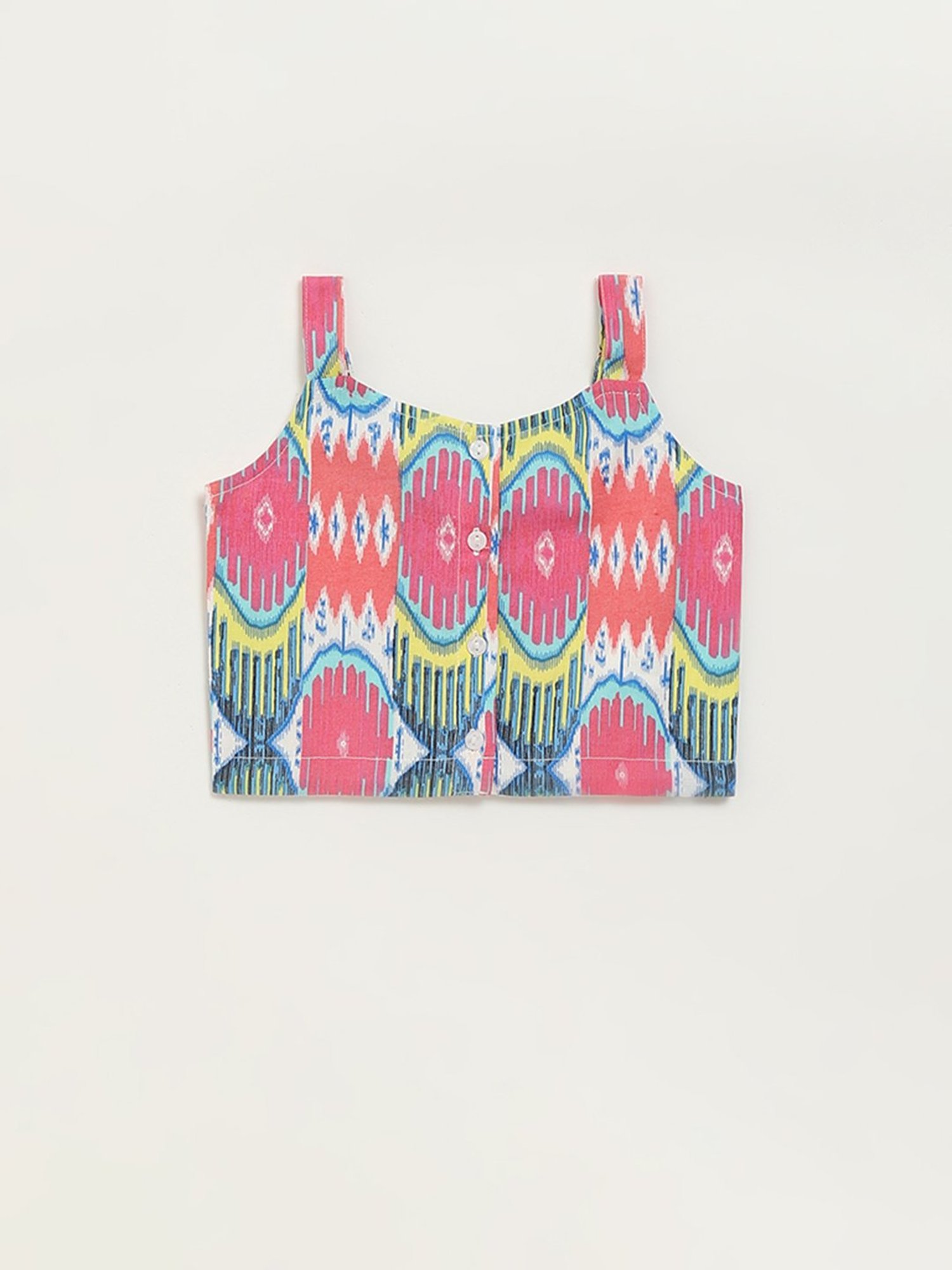 Utsa Kids by Westside Pink Ikat Printed Cotton Blend Top